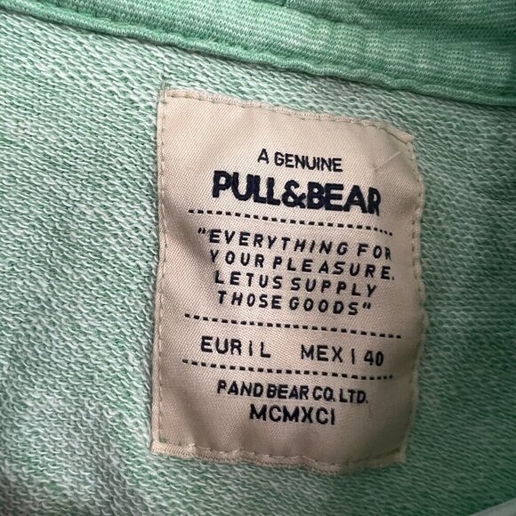 PULL & BEAR Heather Green White Zip Up Hoodie Sweat Jacket Sz L - Picture 12 of 13